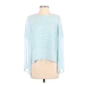 Vince Camuto Pleated Blouse in Blue Long Sleeve Solid Crew Neckline Size XS